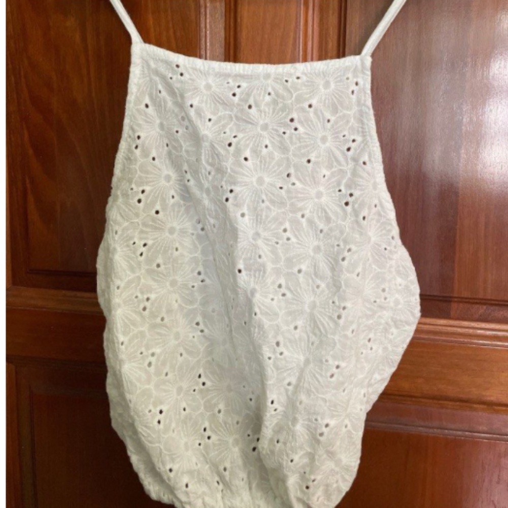 Brandy Melvile White Flower Embroidered Eyelet Top
